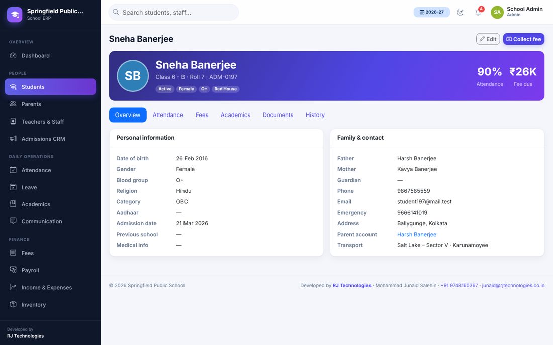 Student profile screenshot