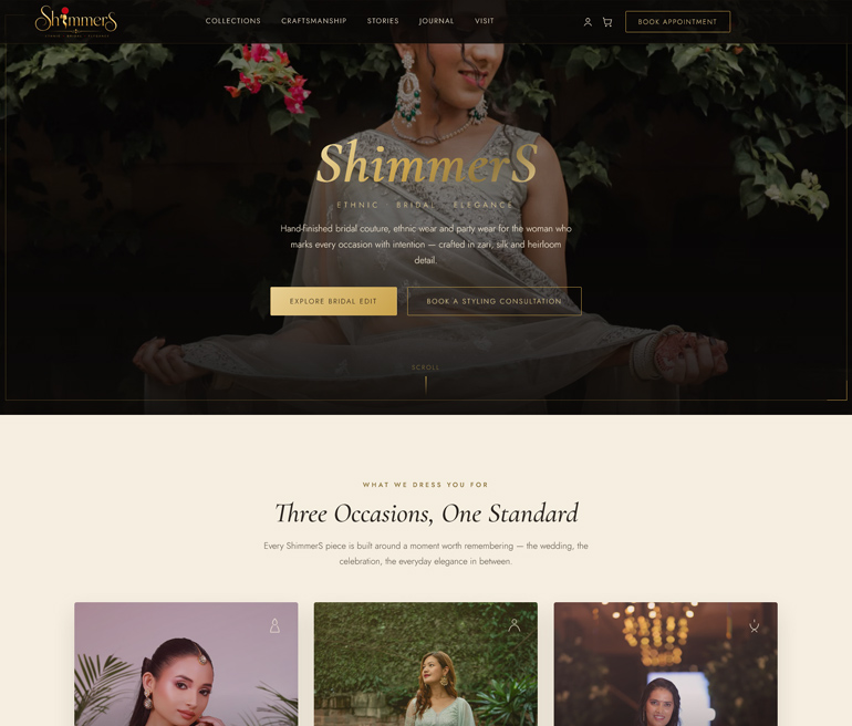 Shimmers website snapshot