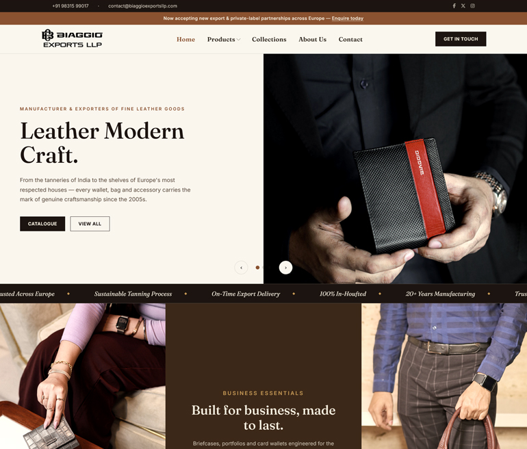 Biaggio Exports LLP website snapshot