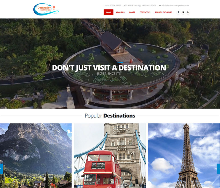 Destination Experiences website snapshot